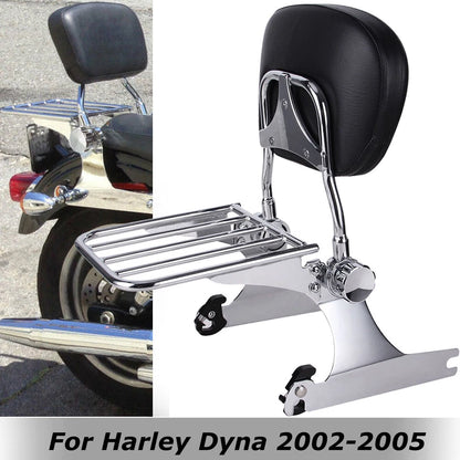 Chrome Backrest Sissy Bar Luggage Rack For Harley Dyna FXD FXDC FXDL FXDX 02-05