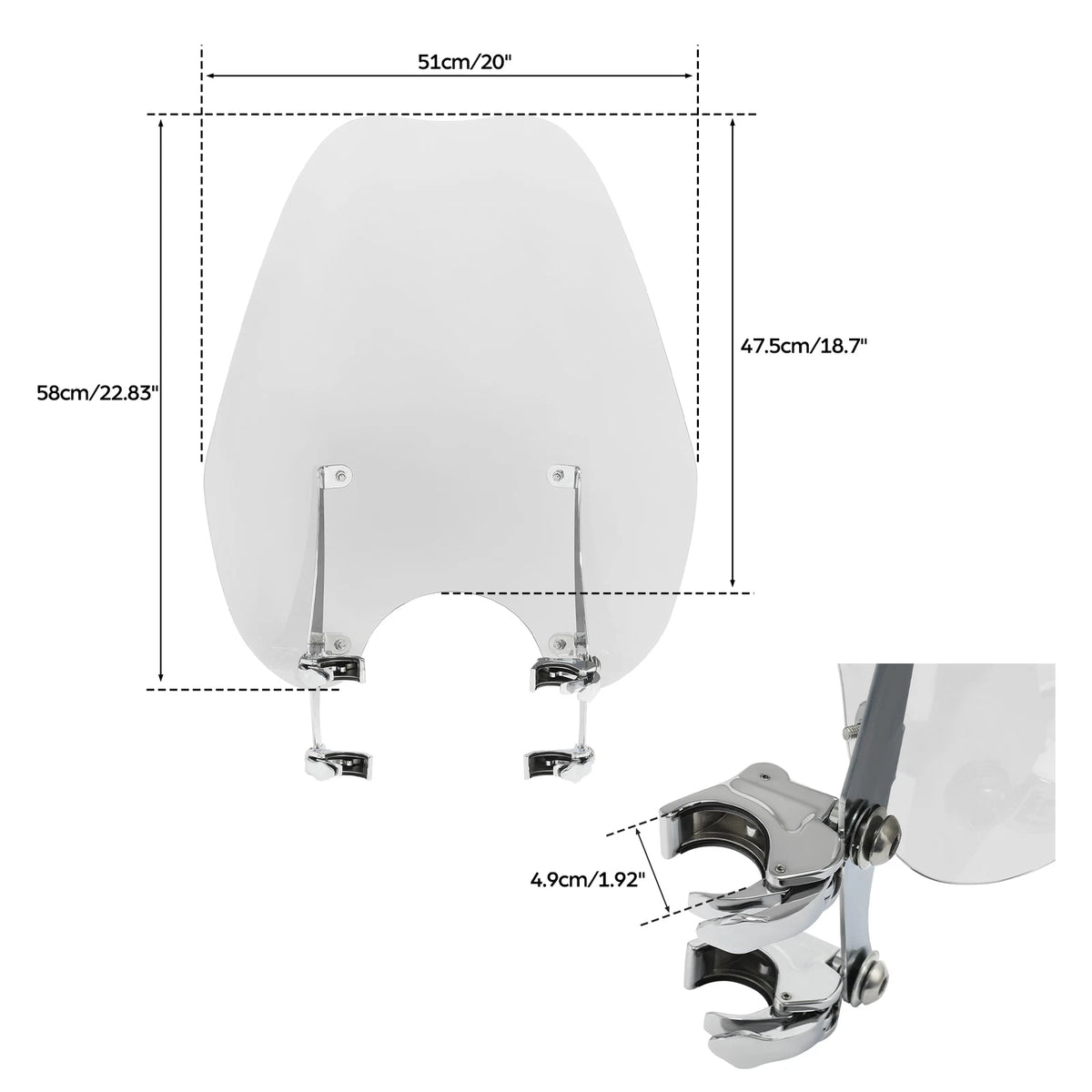 Windshield Windscreen Bracket 49mm Clamps For Harley Softail Standard FXST 20-25