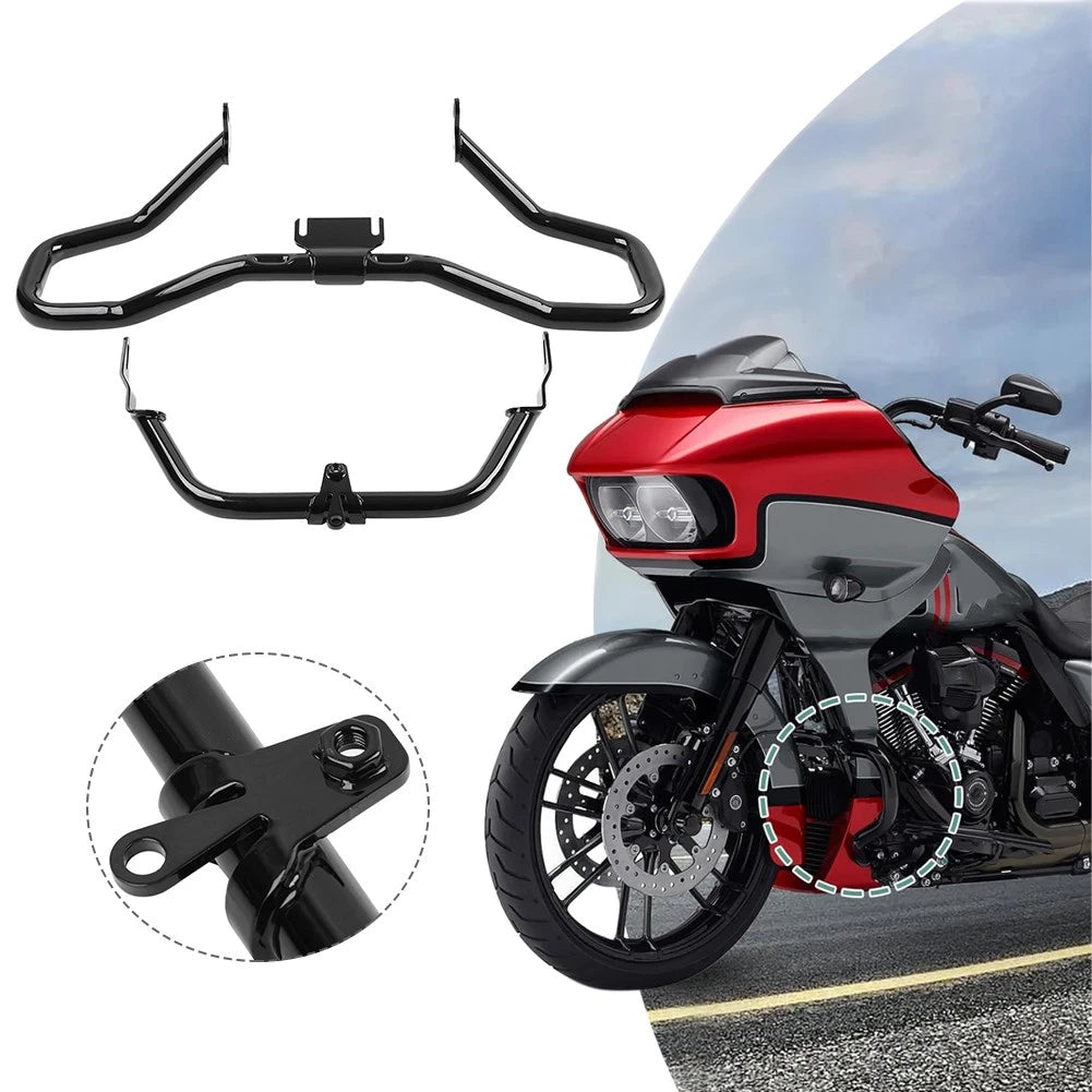 Glossy Black Steel Engine Guard Crash Bar For Harley Road Glide FLTRX 2015-2023