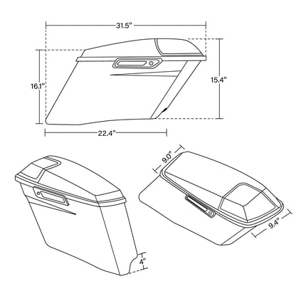 4" Extended Hard Saddlebags 5x7" Speaker Lids Fit For Harley CVO Touring 14-Up