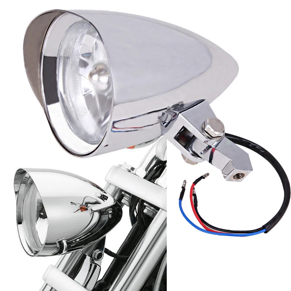 Chrome 4.5" Bullet Headlight For Harley Sportster Dyna Softail FXR FXST Chopper