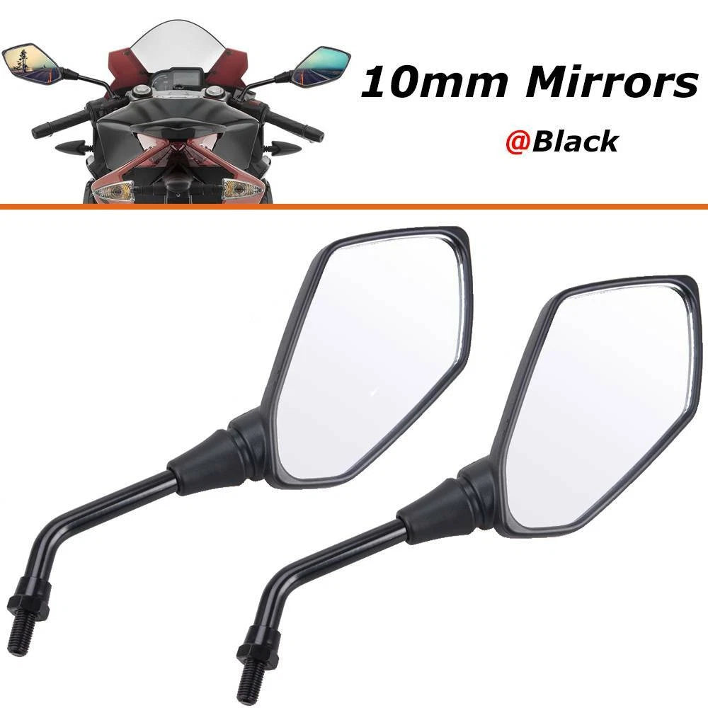 10mm Motorcycle Street Bike Rearview Side Mirrors for Kawasaki Suzuki Honda