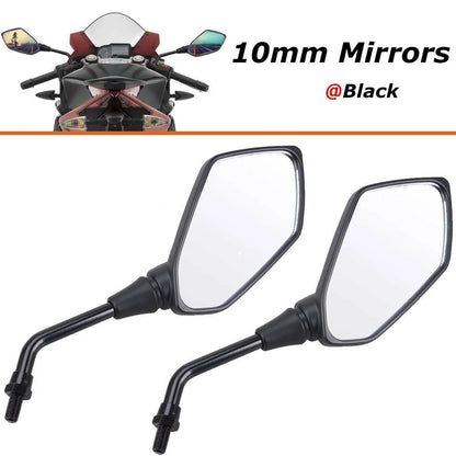 10mm Motorcycle Street Bike Rearview Side Mirrors for Kawasaki Suzuki Honda