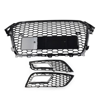 Front Hood Grille Fog Light Covers Honeycomb Style For Audi A4 2013-2016
