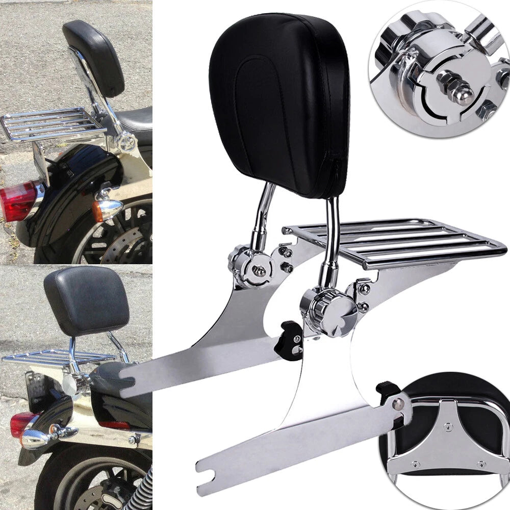 Adjustable Backrest Sissy Bar Luggage Rack For Harley Dyna Super Glide 2002-2005