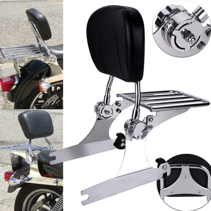 Adjustable Backrest Sissy Bar Luggage Rack For Harley Dyna Super Glide 2002-2005
