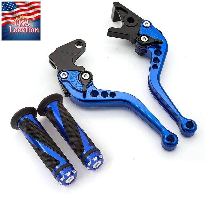 For Yamaha YFM700 Raptor 700R 2008-2023 CNC Brake Clutch Levers Grips US Blue