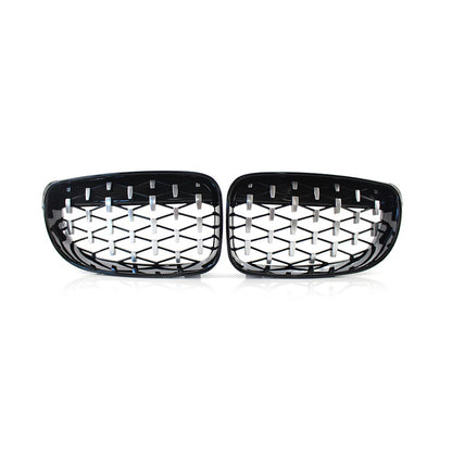 Chrome Black Diamond Front Kidney Grill For BMW 1 Series E81 E82 E87 E88 Pair