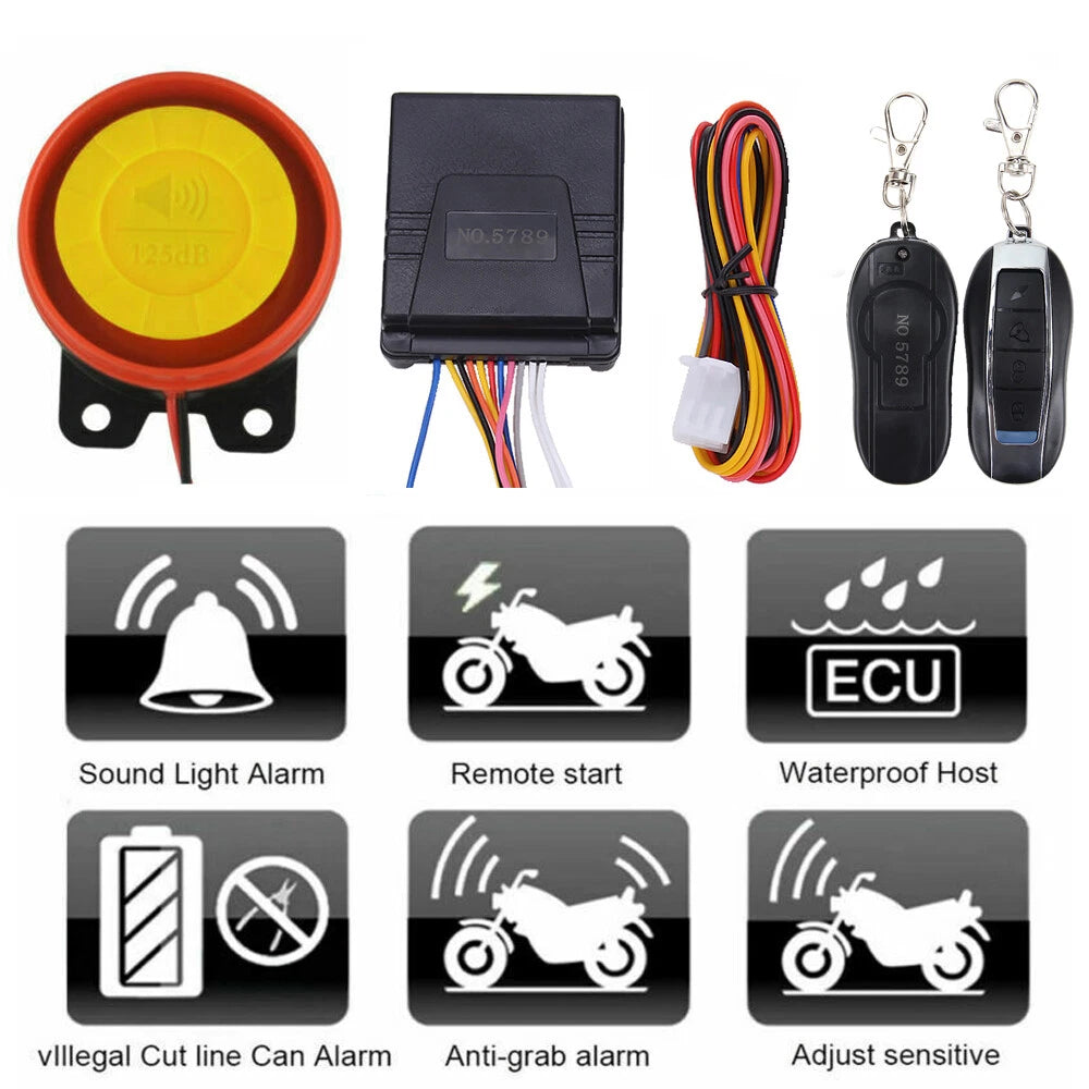 Motorcycle Scooter ATV Security Alarm System Anti-theft Remote Control Start
