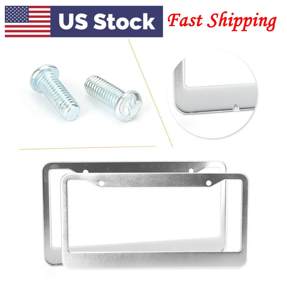 License Plate Frame Tag Cover With Screw Caps Stainless Steel Metal Car 2pcs USA