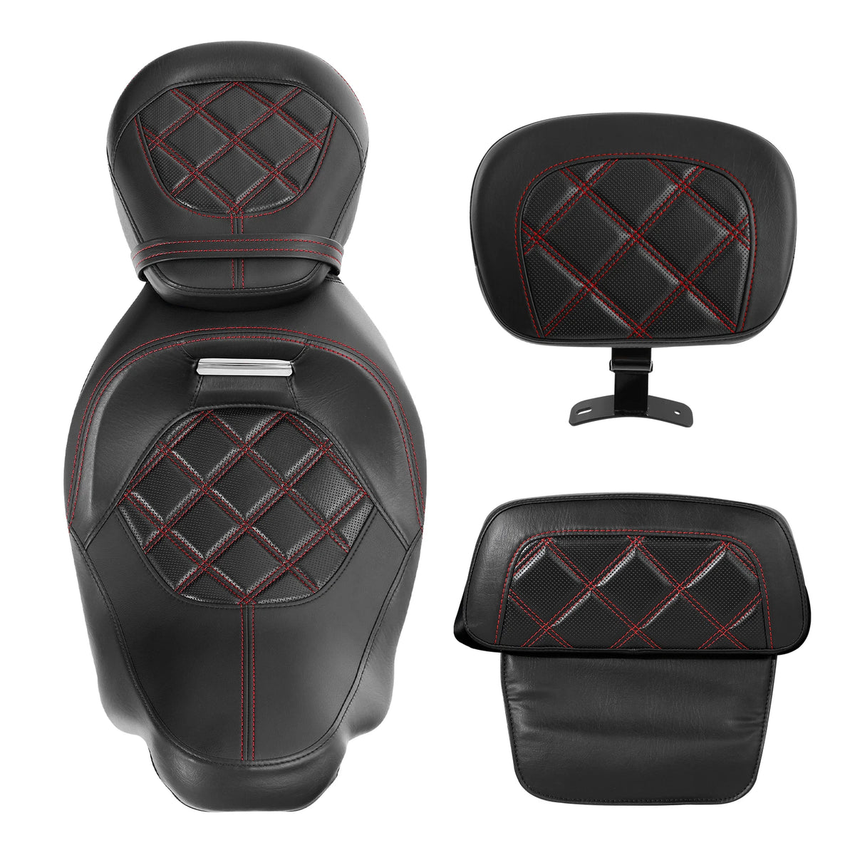 Black Red Driver &Passenger Seats Backrest Pad Fit For Harley Touring 2014-23 22