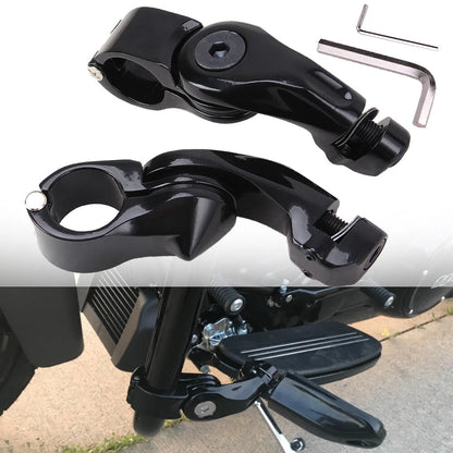 1-1/4" Black Highway Engine Guard Short Angled Foot Pegs Mount Clamp For Harley