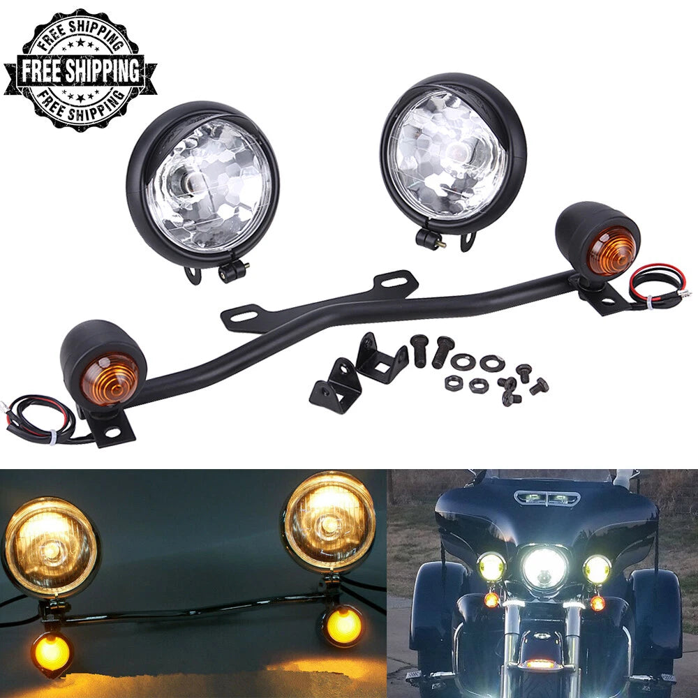 Bullet Driving/Passing Turn Signal Spot Light Bar For Harley Touring Dyna Softai
