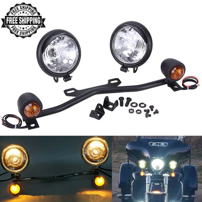 Bullet Driving/Passing Turn Signal Spot Light Bar For Harley Touring Dyna Softai