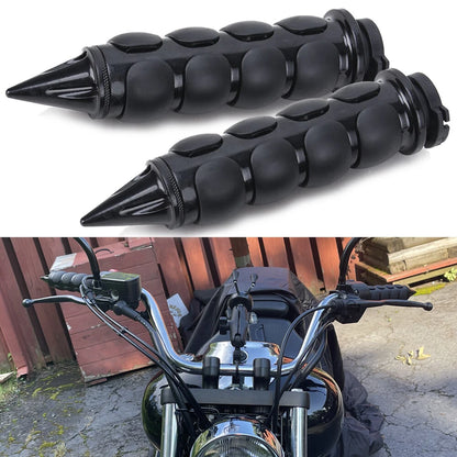 Black Cushion Motorcycle 1" INCH Spike Hand Grips Handlebar Throttle For Harley