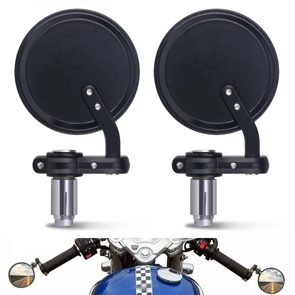 7/8" Folding Bar End Motorcycle Mirrors Aluminum Black Right and Left Cafe Racer