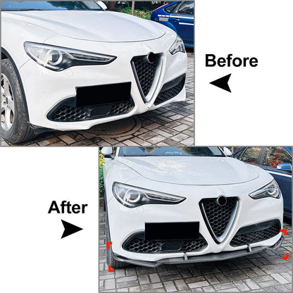 Glossy Black Front Bumper Spoiler Lip Body Kit For Alfa Romeo Stelvio 2017-2025