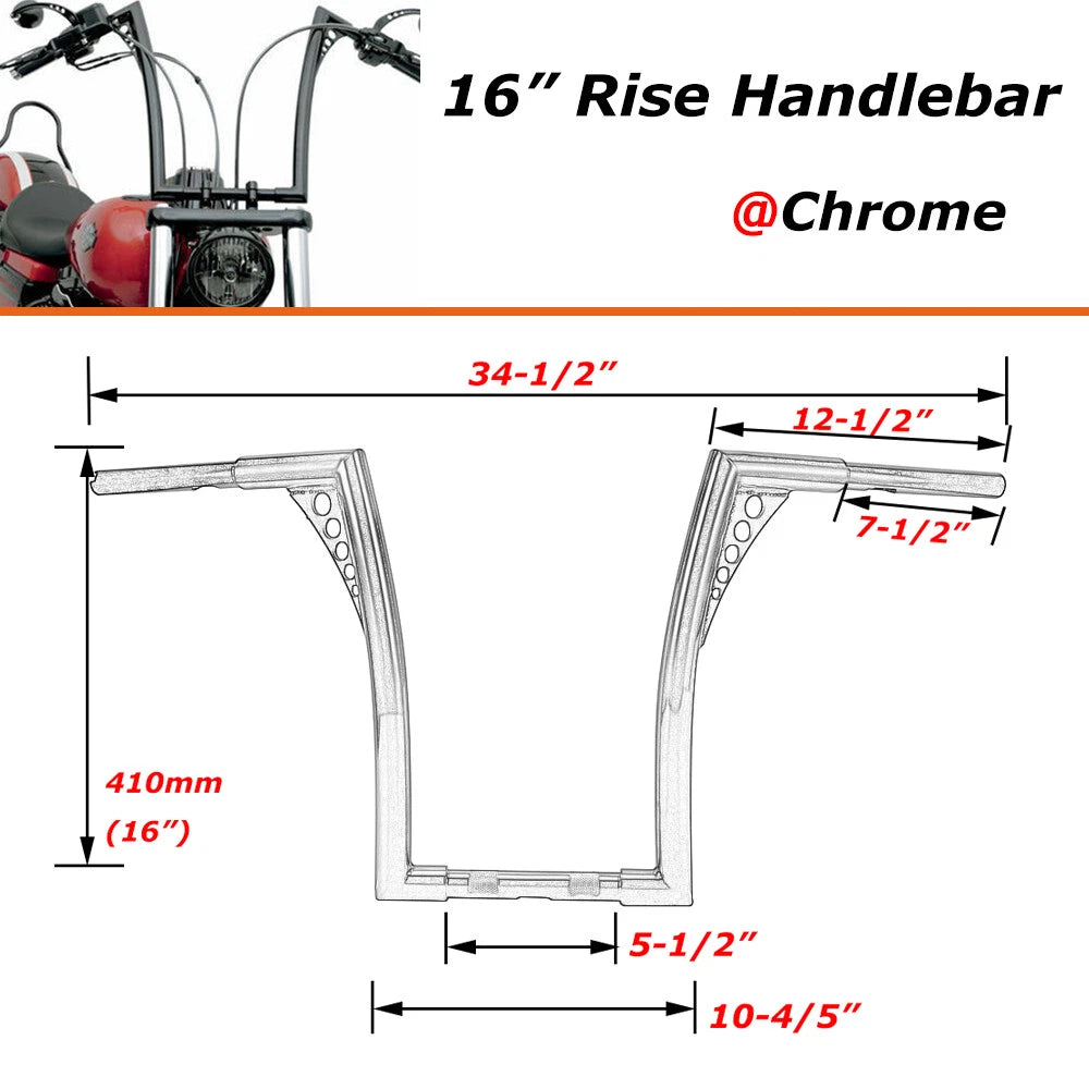 16" Rise 1.25" Ape Hanger Handlebar For Harley Sportster XL883 1200 FLST Softail