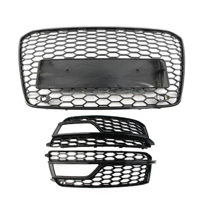 Black Front Bumper Honeycomb Grille Fog Light Grill Set For Audi A5 S5 2013-2017