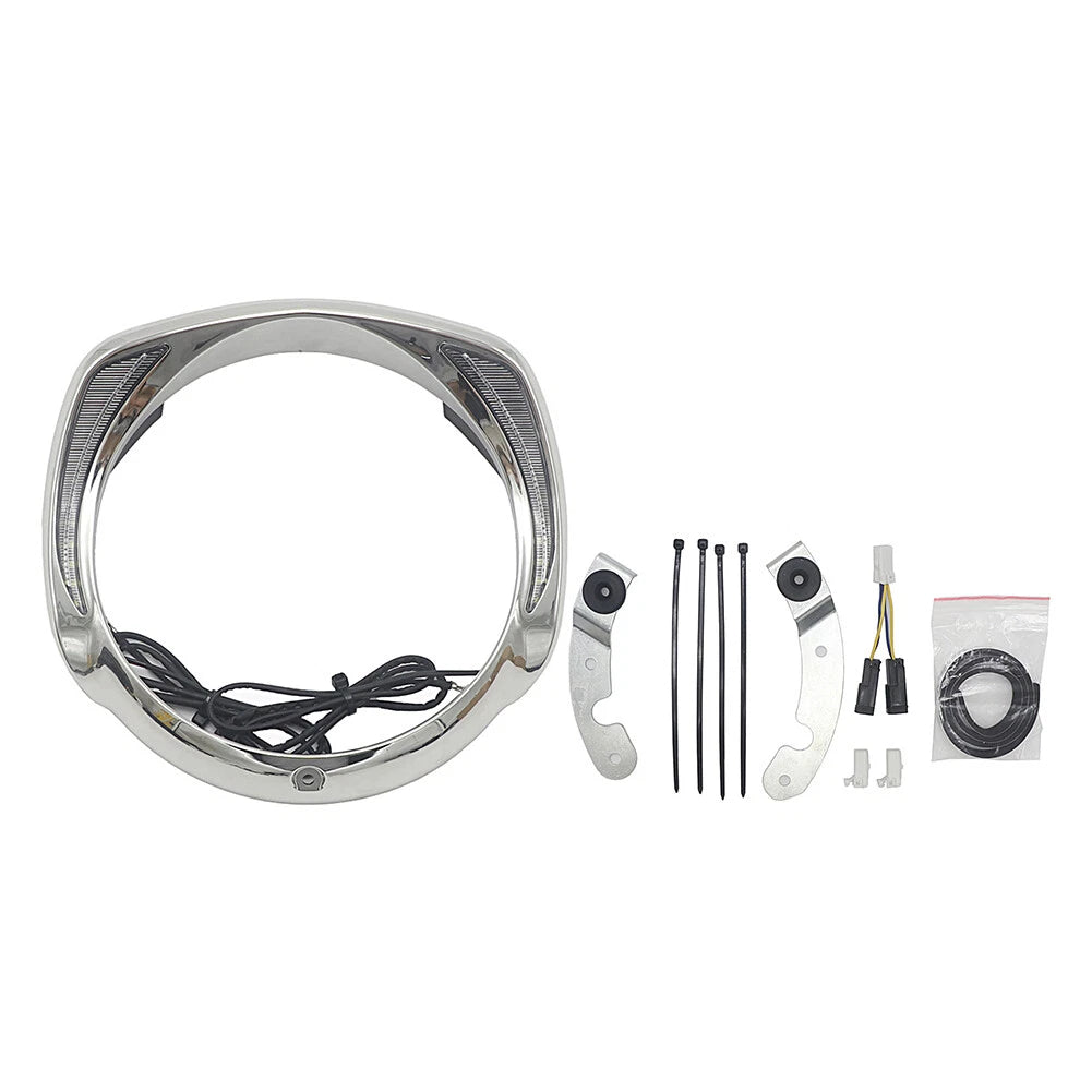 LED Headlight Headlamp Bezel Visor Trim Ring Fit For Harley Touring 2014+ Chrome