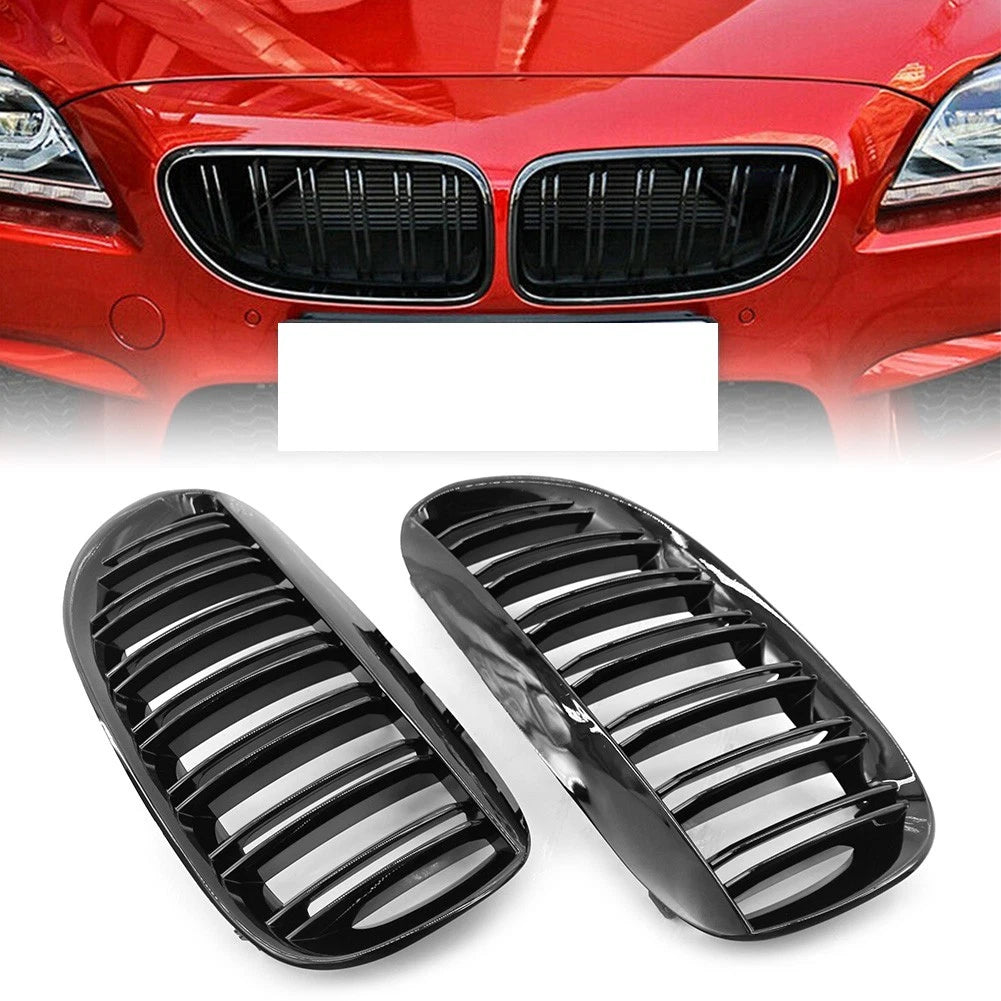 2PCS Front Kidney Bumper Grille For BMW E63 E64 650i M6 2004-2010 Gloss Black US