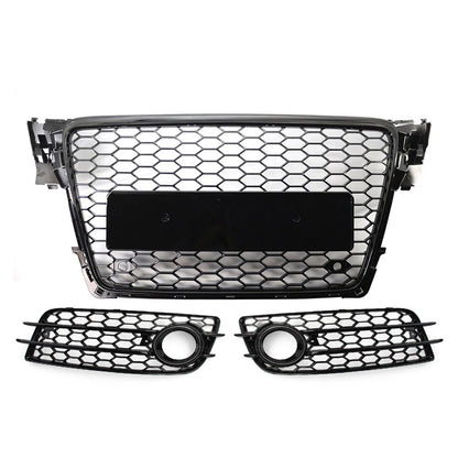 Honeycomb Front Bumper Grille Fog Light Grilles Set For Audi A4 2009-2012 Black
