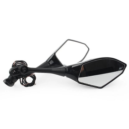 Pair Amber LED Turn Signal Rearview Side Mirror For Honda CBR600RR CBR1000RR