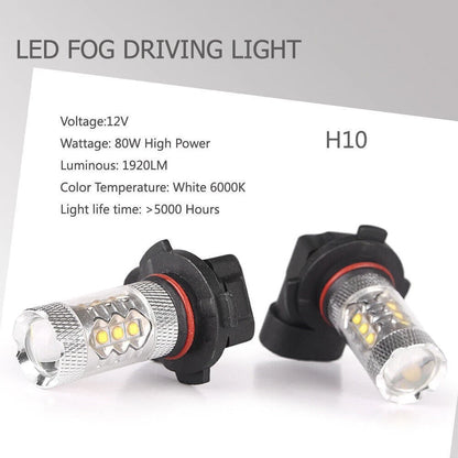 2x 80W 12V H10 High Power LED  6000K Super Fog Driving Lights Bulbs White US