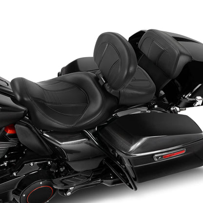 Black Driver Passenger Seats Front Rear Backrest Fit For Harley Road Glide 14-23