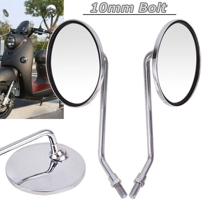 Metal 10mm Chrome Long Stem Motorcycle Mirrors Round For Harley Honda Scooter US