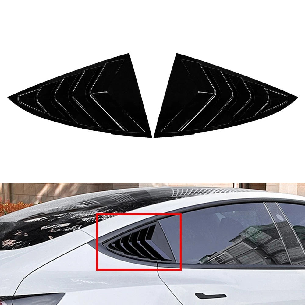 2xGlossy Black Rear Window Side Vent Shutter Louver Cover Trim For Tesla Model 3