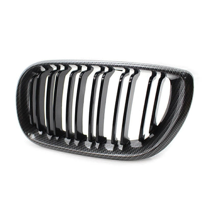 Front Kidney Grille Grill Double Slat For BMW E46 Sedan 02-05 Carbon Fiber Black
