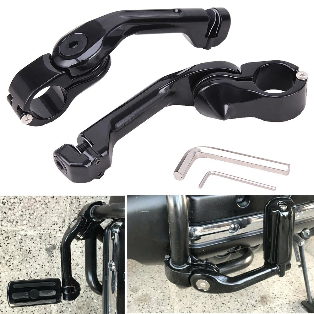 1.25" 32mm Gloss Black Long Angled Highway Engine Guard Foot Pegs Kit For Harley