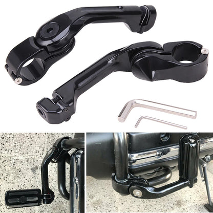 1.25" 32mm Gloss Black Long Angled Highway Engine Guard Foot Pegs Kit For Harley