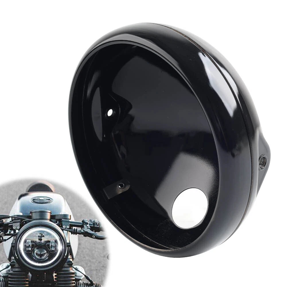 7" Motorcycle Round Headlight Headlamp Housing Cover Bucket Gloss Black Iron