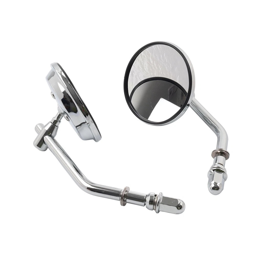 Motor Round Retro Rearview Side Mirrors Chrome For Harley Davidson 8mm Silver