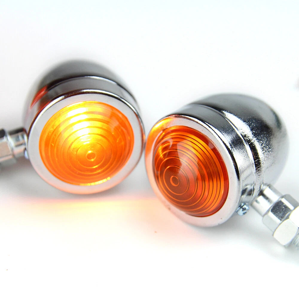 4PCS Vintage Motorcycle Tail Turn Signals Lights Amber Chrome Bullet For Harley