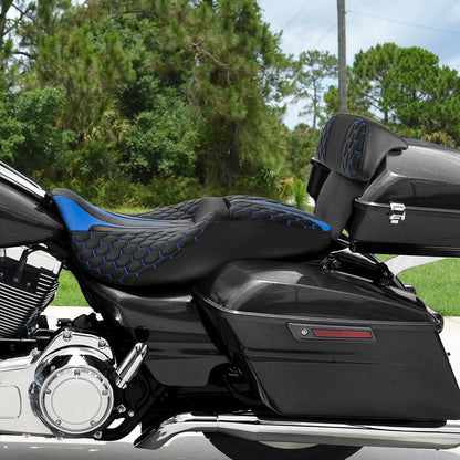 Black Blue Driver Passenger Seat Backrest Pad Fit For Harley Touring 14-23 15 16