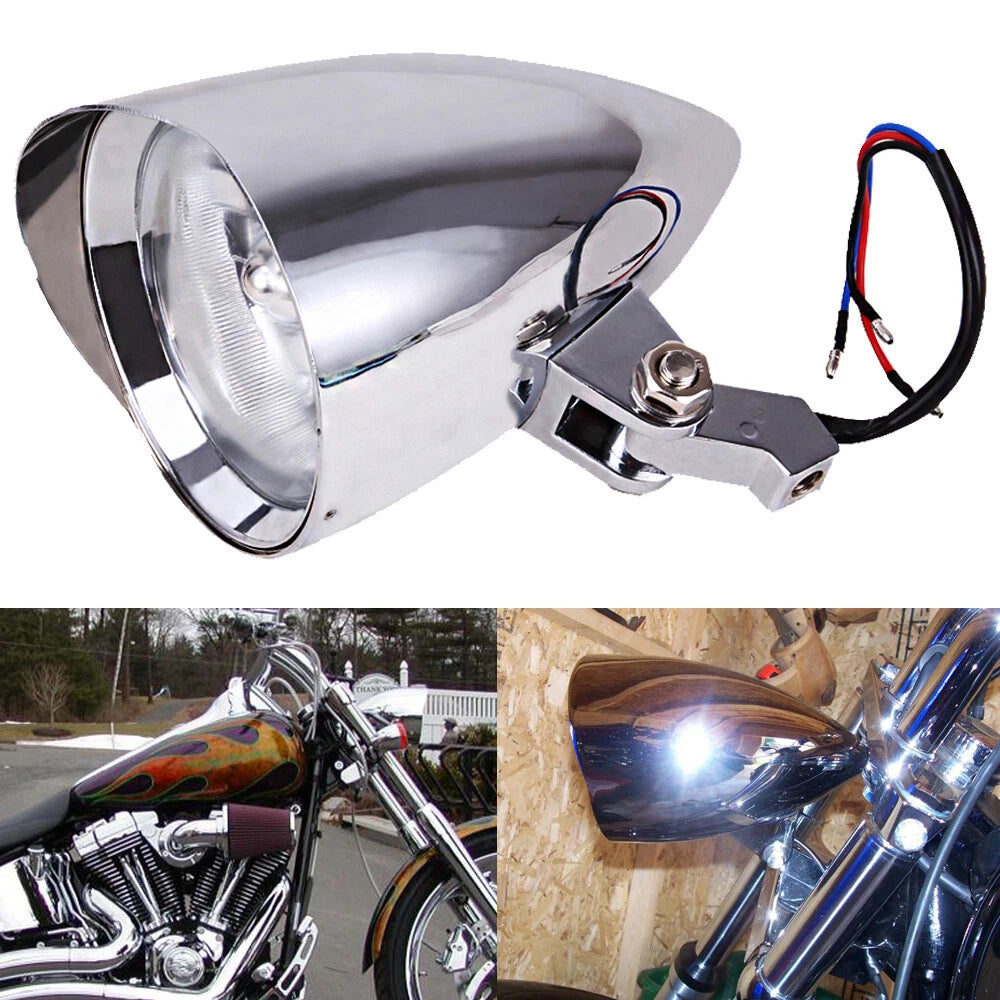 Chrome Bullet Headlight Assembly For Harley Sportster XL Softail Bobber Chopper