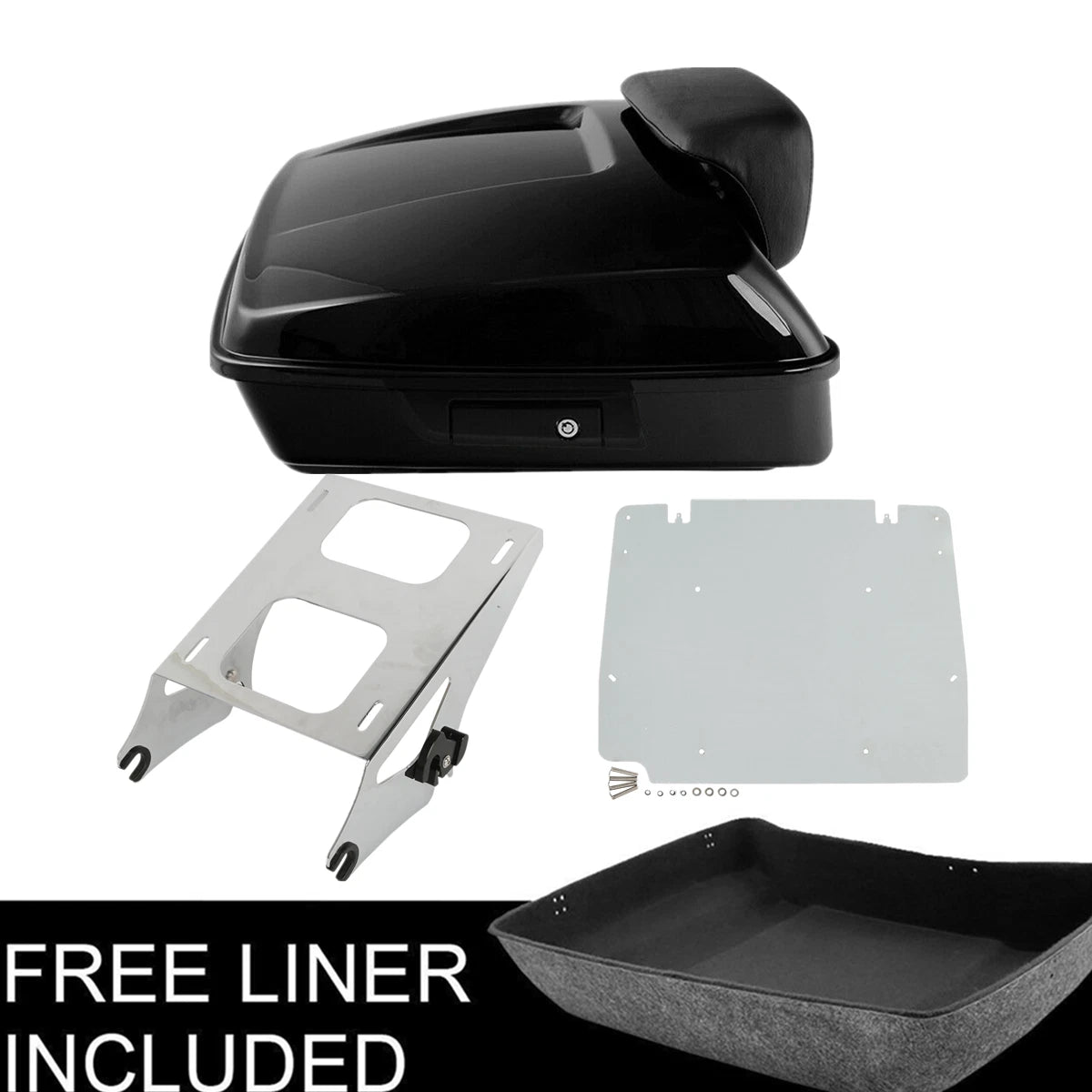 Black Chopped Trunk Backrest Pad Mount Rack Plate Fit For Harley Touring 2014-Up