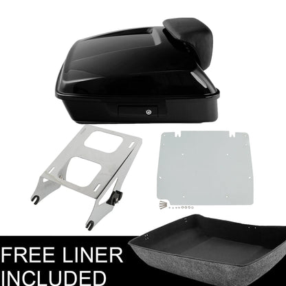 Black Chopped Trunk Backrest Pad Mount Rack Plate Fit For Harley Touring 2014-Up