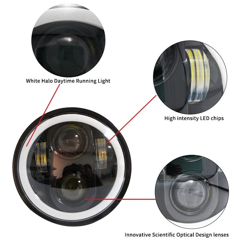 5-3/4 5.75 inch Round LED Headlight Halo Car Motorcycle DRL for Harley Dyna