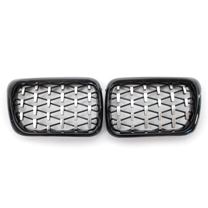 Front Grill Latest Style Shiny Black Frame Diamond For BMW E36 3 Series 97-99 US