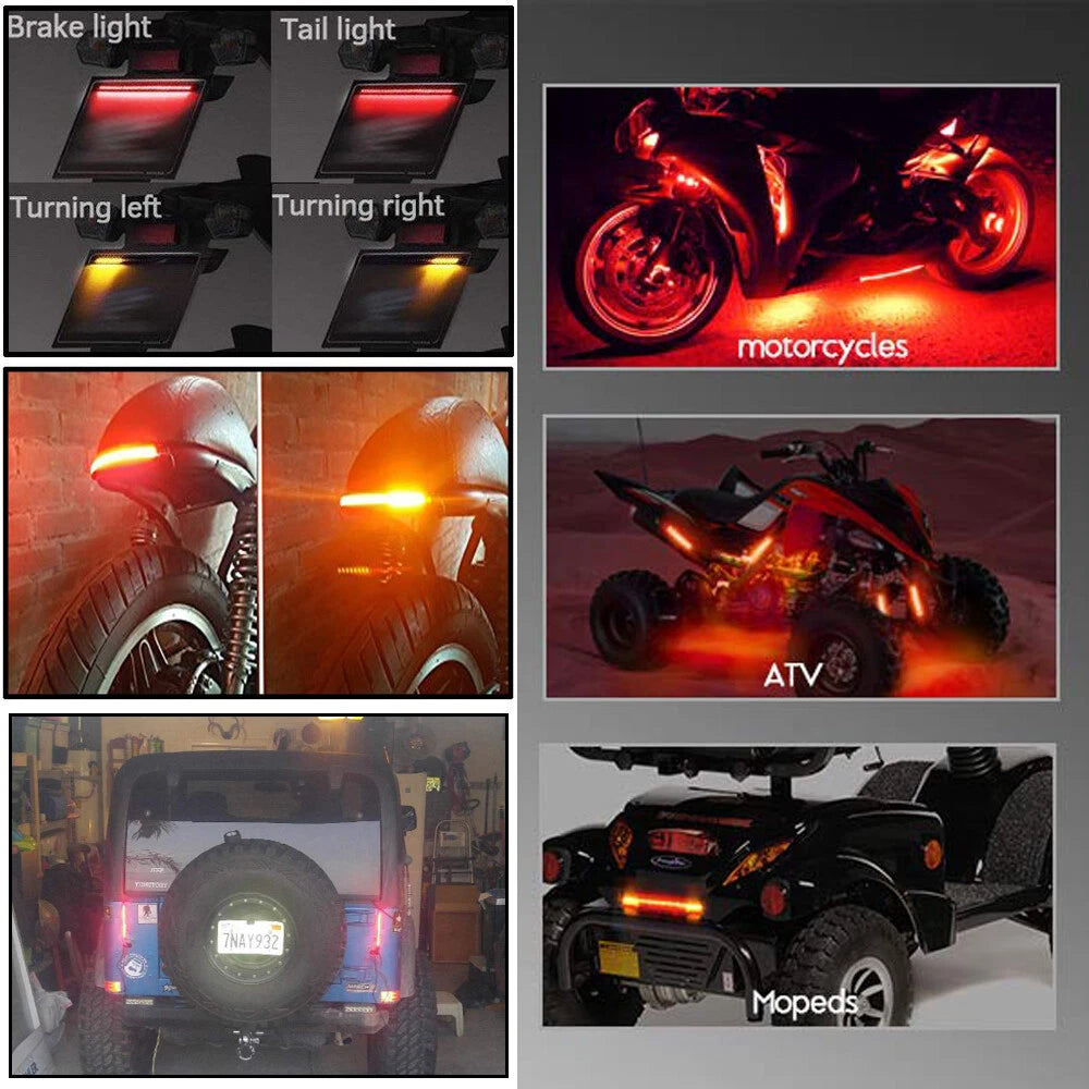 48 LED Motorcycle Flexible Amber Turn Signal Integrated 4 Strip Brake Tail Light