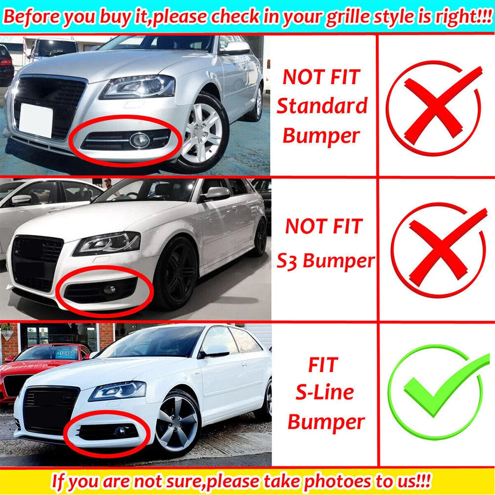 2x Front Bumper Fog Light Grille Cover For Audi A3 8P 2009-2012 Black USA