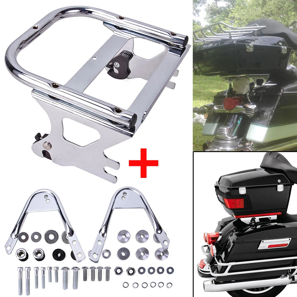 For 97-08 Harley Detachable Two-Up Tour Pack Mount Luggage Rack+Docking Hardware
