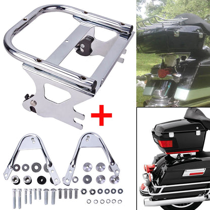 For 97-08 Harley Detachable Two-Up Tour Pack Mount Luggage Rack+Docking Hardware