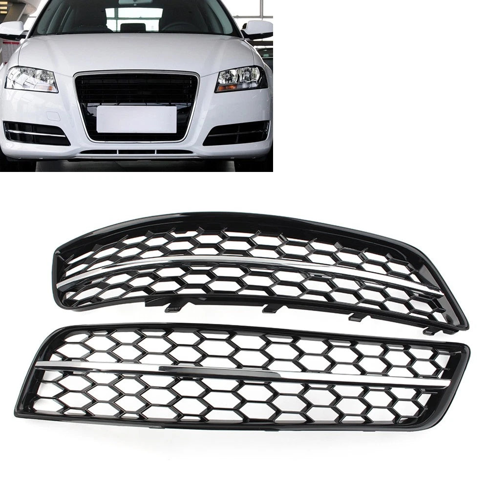 Pair Front Bumper Mesh Fog Light Cover W/O Fog Light Hole For Audi A3 8P 2009-13