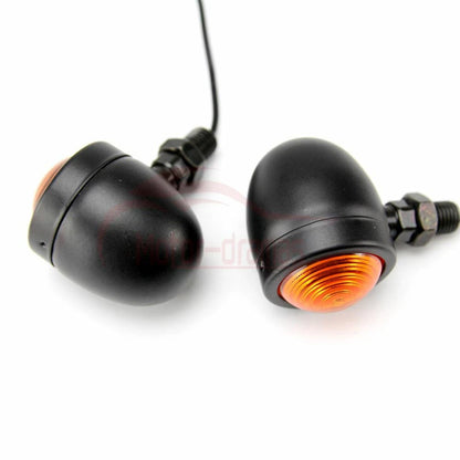 2pcs Black Motorcycle Metal Bullet Turn Signal Blinker Indicator Amber Light 12V