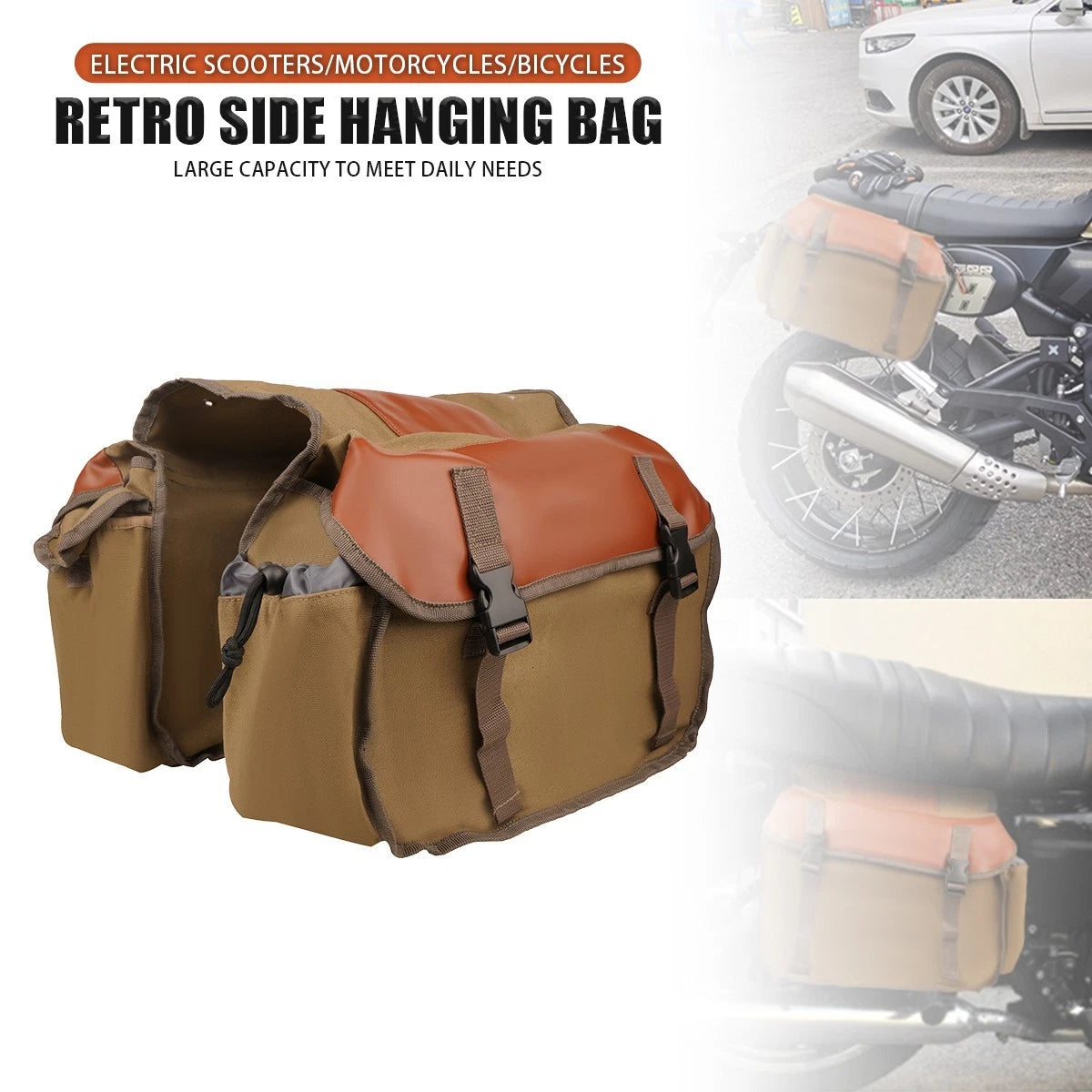 Brown Motorcycle Universal Canvas Travel Saddle Bag Rider Motorbike Panniers